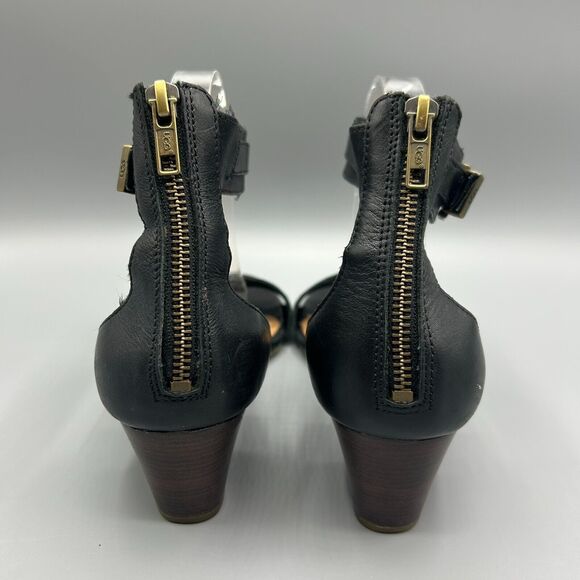 Ugg Char Sandals Ankle Strap Black Leather Mini Wedge Women’s Size 10 - Picture 7 of 12